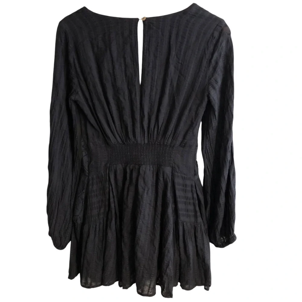 Free People Mini Dress Sz S Black Whimsigoth Boho Grunge Patchwork Cottagecore